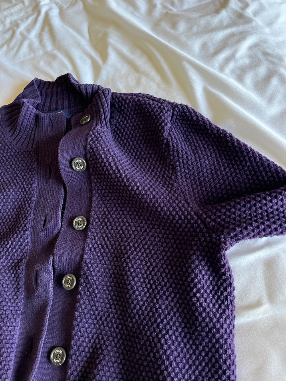 Chaps Purple 100% Cotton Chunky Knit Button Up Cardigan Sweater XL - Picture 14 of 16